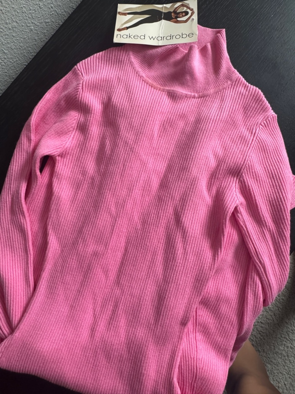 naked wardrobe Bright Pink Ribbed Turtleneck Sweater